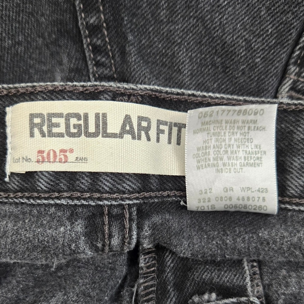 VINTAGE Levis 505 W34 L31  Black Faded Regular Fit 100% Cotton Grunge Y2K Thrash - Picture 4 of 11